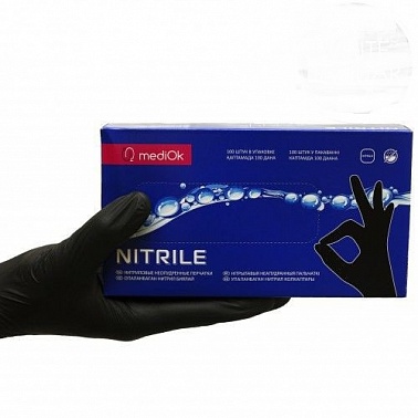mediOk Перчатки нитриловые чёрные, размер L, 100 шт.