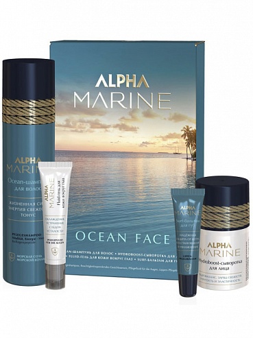 ALPHA MARINE Набор Ocean Face (шампунь, сыворотка д/лица, флюид вокруг глаз, бальзам д/губ)