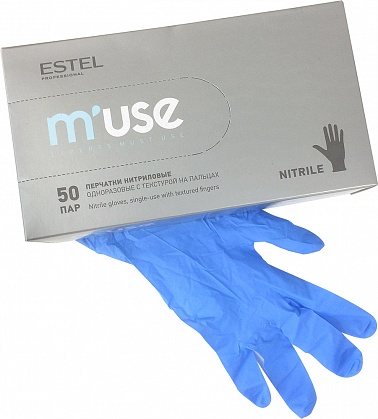 ESTEL M’USE Перчатки нитриловые с текстурой на пальцах, голубые, размер XS, 100 шт.