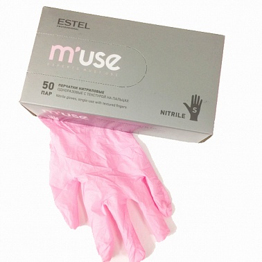 ESTEL M’USE Перчатки нитриловые с текстурой на пальцах, розовые, размер S, 100 шт.